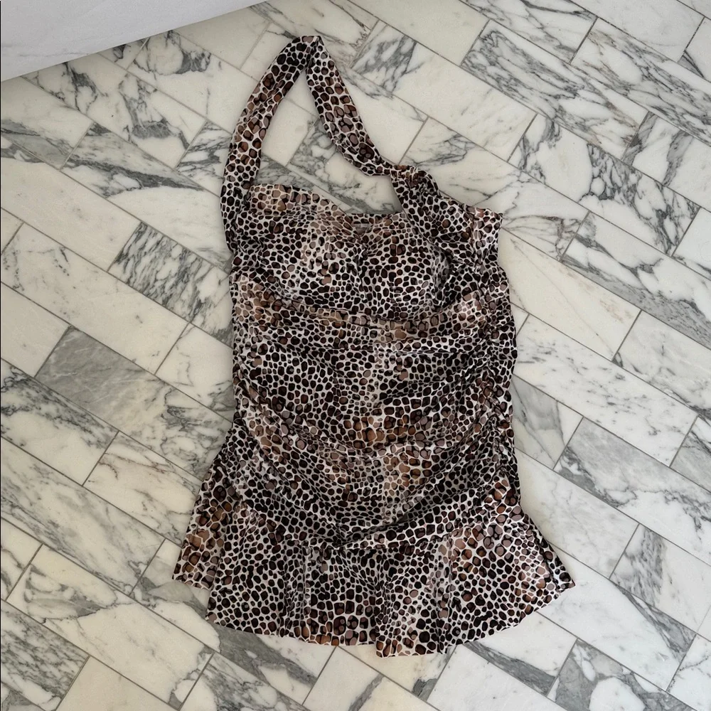 SWIMSUITS FOR ALL Animal Print One Shoulder SwimDress Size 22
